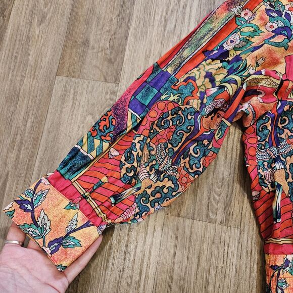 Vtg Lightweight Bomber Jacket Womens L Egyptian Print Wearable Art Ethnic Boho - Picture 3 of 11